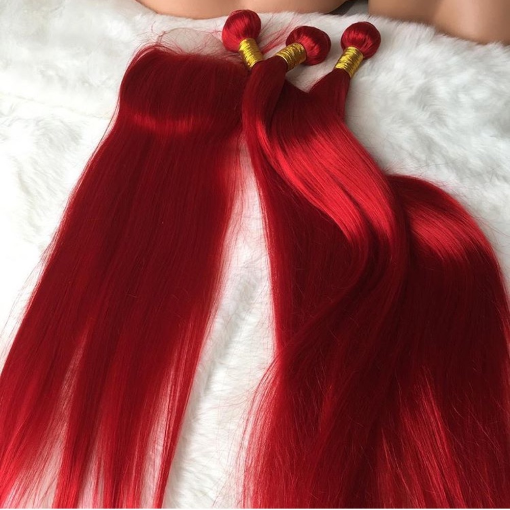 Ruby Red Bundles and Closure Straight Hair